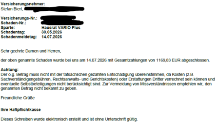 07 26 Schaden Haftpflichtkasse Hausrat