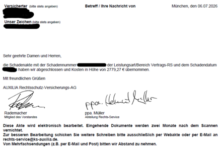 07 26 Schaden Auxilia Rechtsschutz