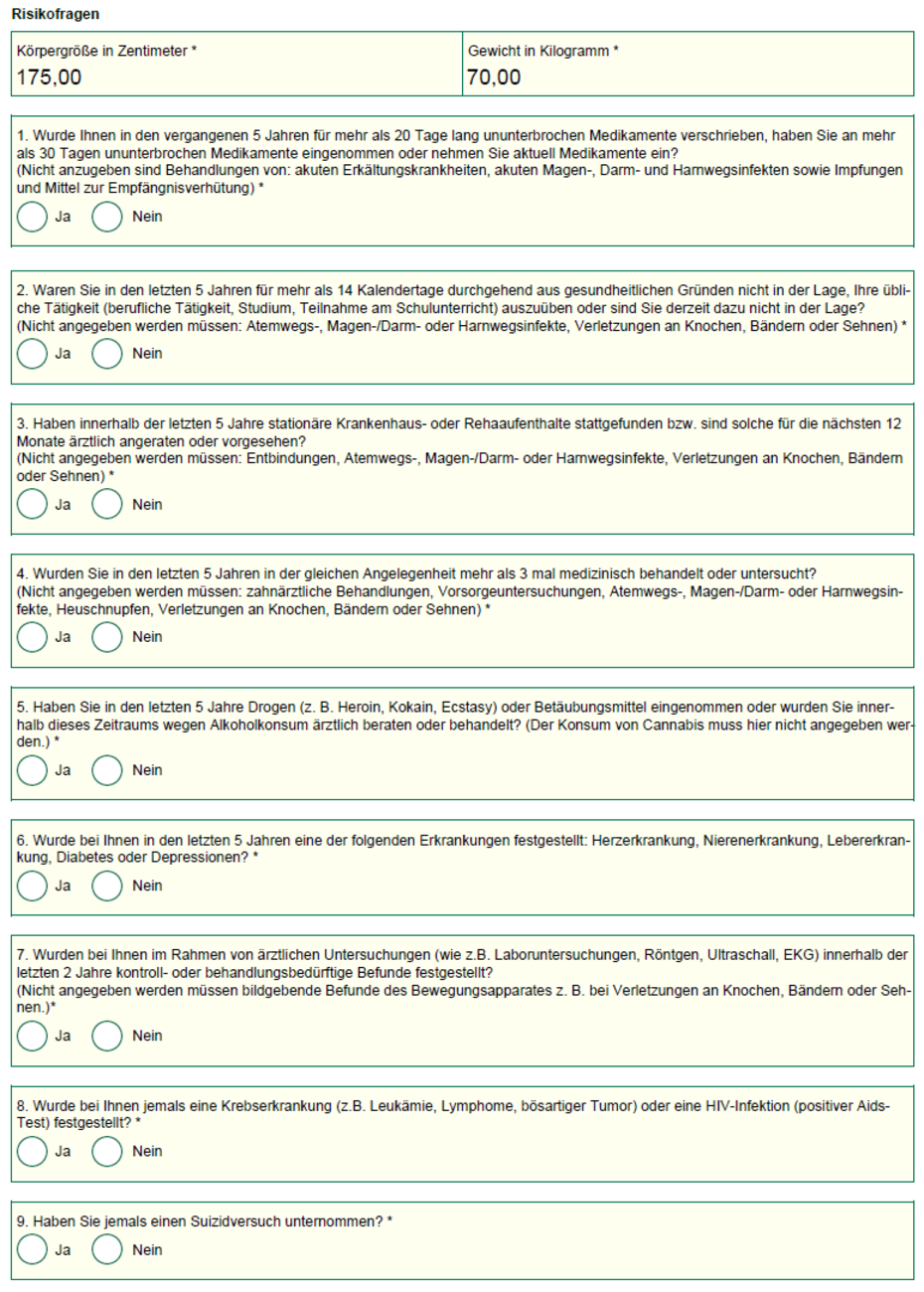 Normale Gesundheitsfragen LV 1871 Risikolebensversicherung Normale Gesundheitsfragen LV 1871 Risikolebensversicherung