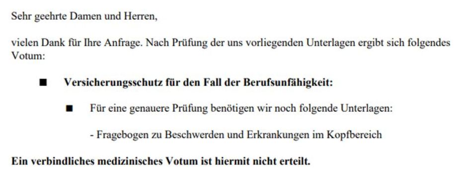 3.02 Votum Alte Leipziger Risikovoranfrage Berufsunfähigkeitsversicherung BWL Studentin