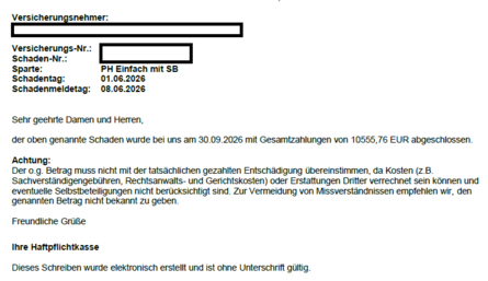 10 26 Schaden Haftplichtkasse Haftpflichtversicherung
