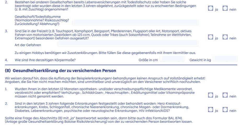 Basler Vereinfachte Gesundheitsfragen Risikolebensversicherung bei Immobilienfinanzierung Basler Vereinfachte Gesundheitsfragen Risikolebensversicherung bei Immobilienfinanzierung