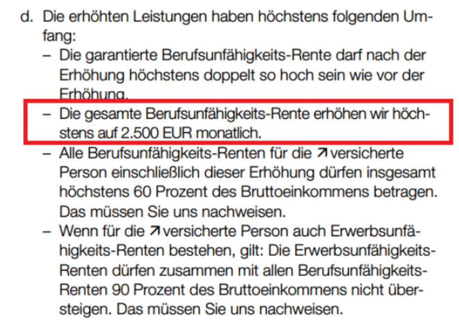 Maximale Nachversicherung 2020 Baloise von 2.500 Euro Berufsunfähigkeitsversicherung