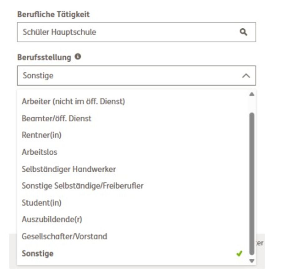 Nicht vorhandene Auswahlmöglichkeit Schüler Berufsstellung Ergo Berufsunfähigkeitsversicherung Nicht vorhandene Auswahlmöglichkeit Schüler Berufsstellung Ergo Berufsunfähigkeitsversicherung