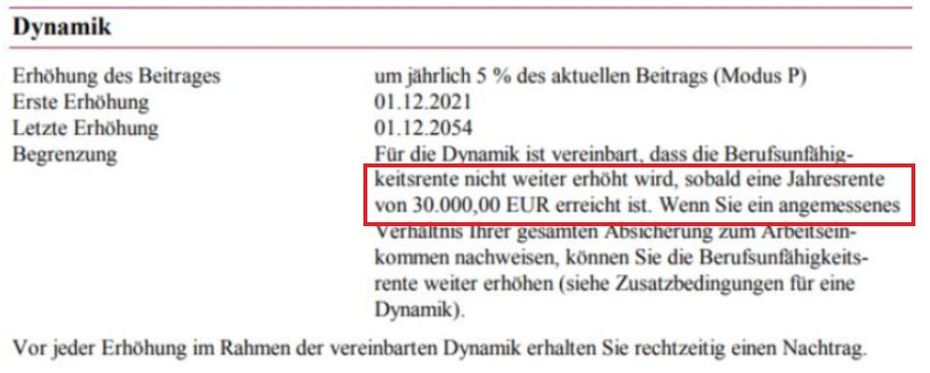Begrenzung Beitragsdynamik Alte Leipziger Berufsunfähigkeitsversicherung