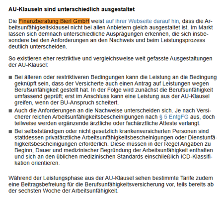 Presseartikel Versicherungsjournal Arbeitsunfähigkeitsklausel Berufsunfähigkeitsversicherung Finanzberatung Bierl Presseartikel Versicherungsjournal Arbeitsunfähigkeitsklausel Berufsunfähigkeitsversicherung Finanzberatung Bierl