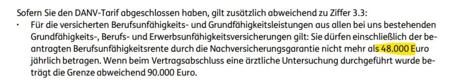 Höhe Nachversicherung DANV Berufsunfähigkeitsversicherung Höhe Nachversicherung DANV Berufsunfähigkeitsversicherung