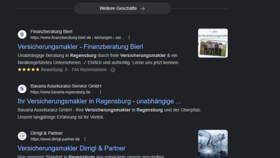 Versicherungsmakler Regensburg Platz 1 bei Google