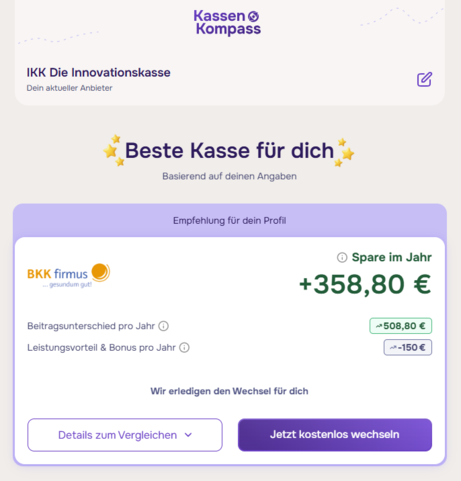 KassenKompass GKV Vergleichsrechner Ergebnis 1 KassenKompass GKV Vergleichsrechner Ergebnis 1
