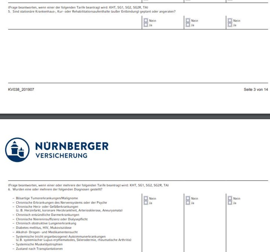 Gesundheitsfragen Nürnberger Stationäre Zusatzversicherung