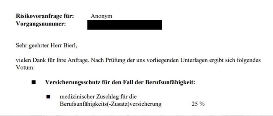 3.03 Votum Alte Leipziger nach Risikovoranfrage Berufsunfähigkeitsversicherung Softwareningenieur