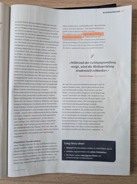 Presseartikel Procontra Risikoprüfung Berufsunfähigkeitsversicherung Tobias Bierl Presseartikel Procontra Risikoprüfung Berufsunfähigkeitsversicherung Tobias Bierl