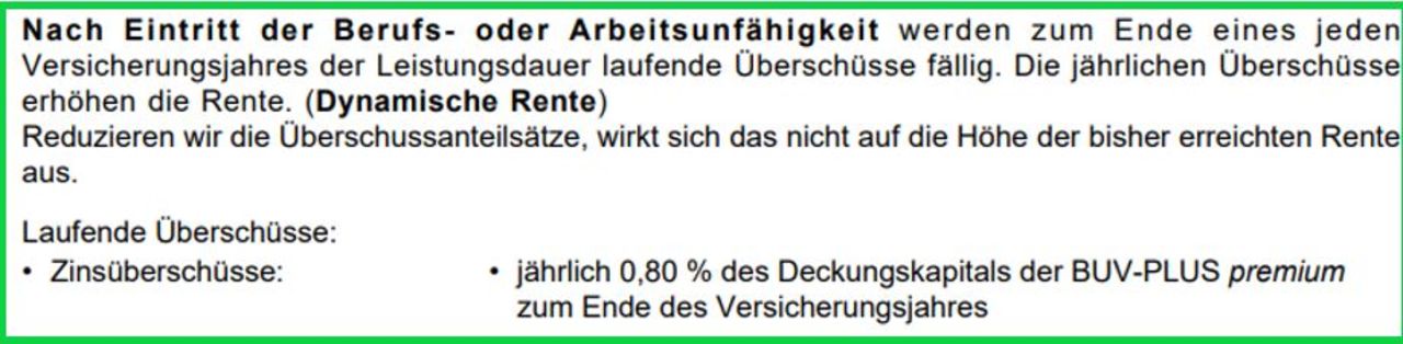 Nicht garantierte Überschüsse Leistungsfall Berufsunfähigkeitsversicherung Stuttgarter