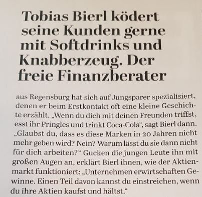 Ködern der Finanzberatung Bierl mit Cola und Knabberzeug Ködern der Finanzberatung Bierl mit Cola und Knabberzeug