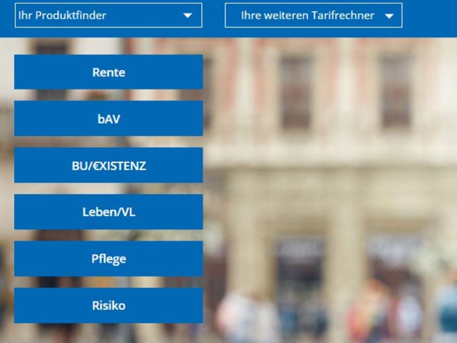 Auswahlmöglichkeit Biometriesparten Volkswohl Bund Onlinerechner