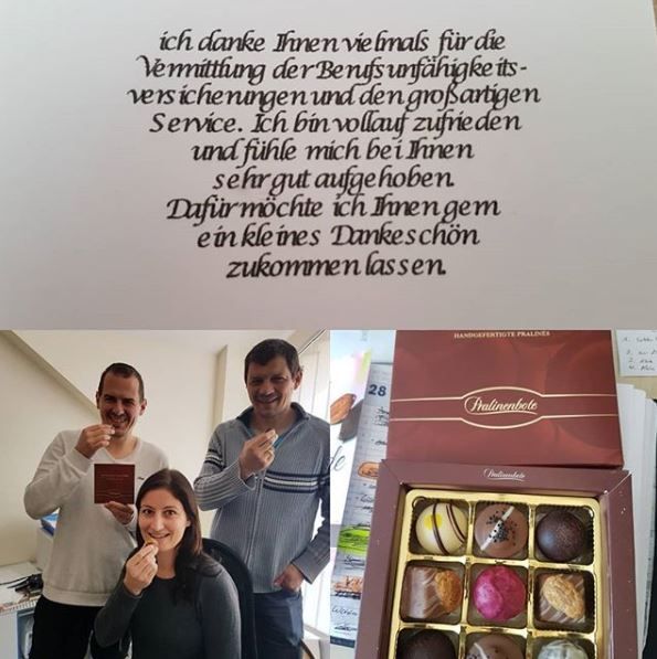 Kleines Dankeschön an die Finanzberatung Bierl nach erfolgreicher Vermittlung von zwei Berufsunfähigkeitsversicherungen