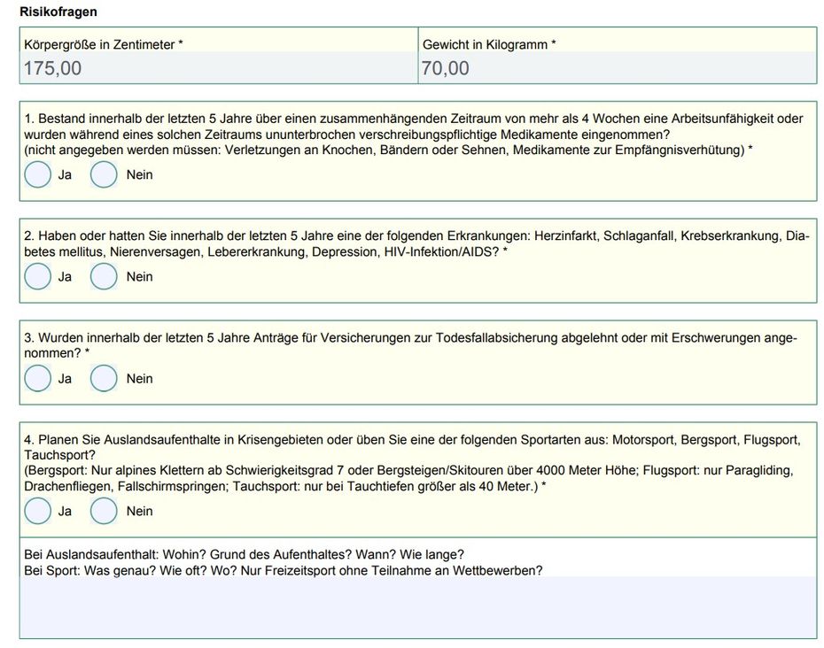Verkürzte Antragsfragen Risikolebensversicherung LV 1871 Immobilienfinanzierung Verkürzte Antragsfragen Risikolebensversicherung LV 1871 Immobilienfinanzierung