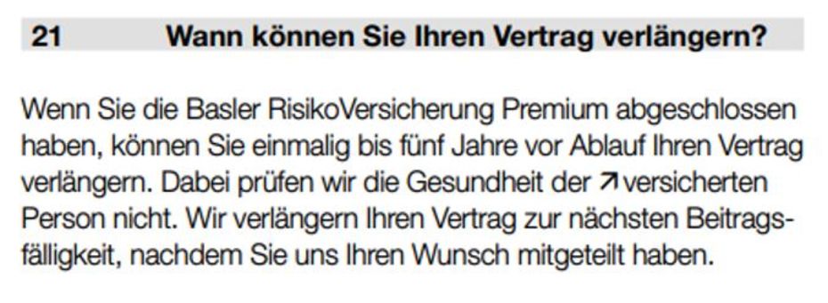 Verlängerungsoption Baustein Premium Risikolebensversicherung Basler