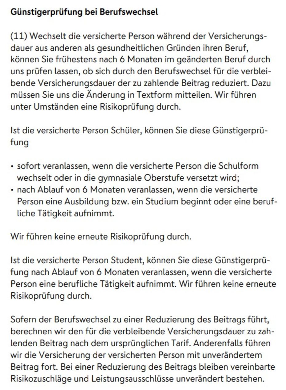 Günstigerprüfung Berufswechsel Nürnberger Berufsunfähigkeitsversicherung