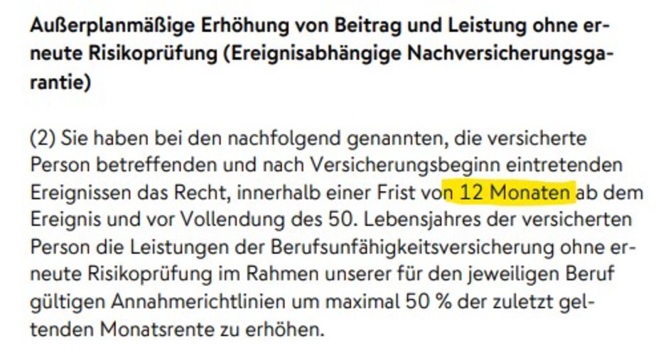Nachversicherung Frist 12 Monate Nürnberger Berufsunfähigkeitsversicherung