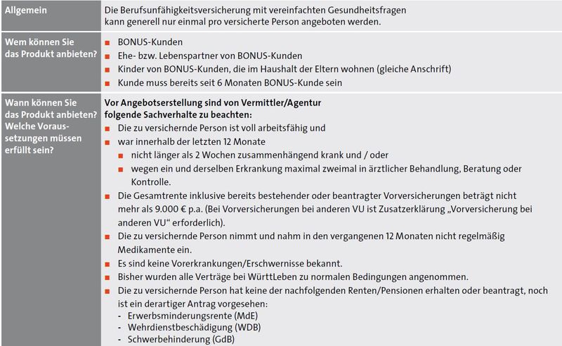 Infoblatt vereinfachte Gesundheitsfragen Württembergischen Versicherung