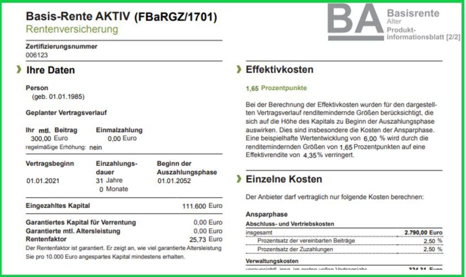 Effektivkosten Bayerische Basisrente Produktinformationsblatt